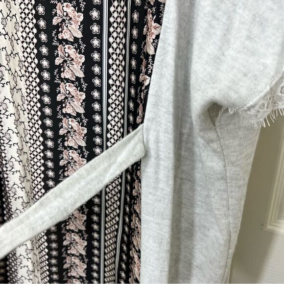Vocal Cardigan Kimono Duster Short Sleeve Floral Back Tie Belt Lace Trim Large - Picture 9 of 12